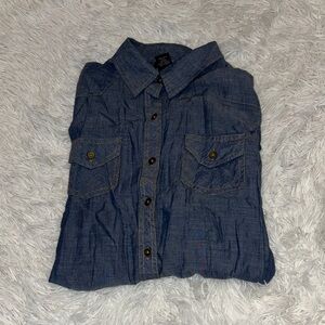 Vtg Women’s Blue denim print Shirt